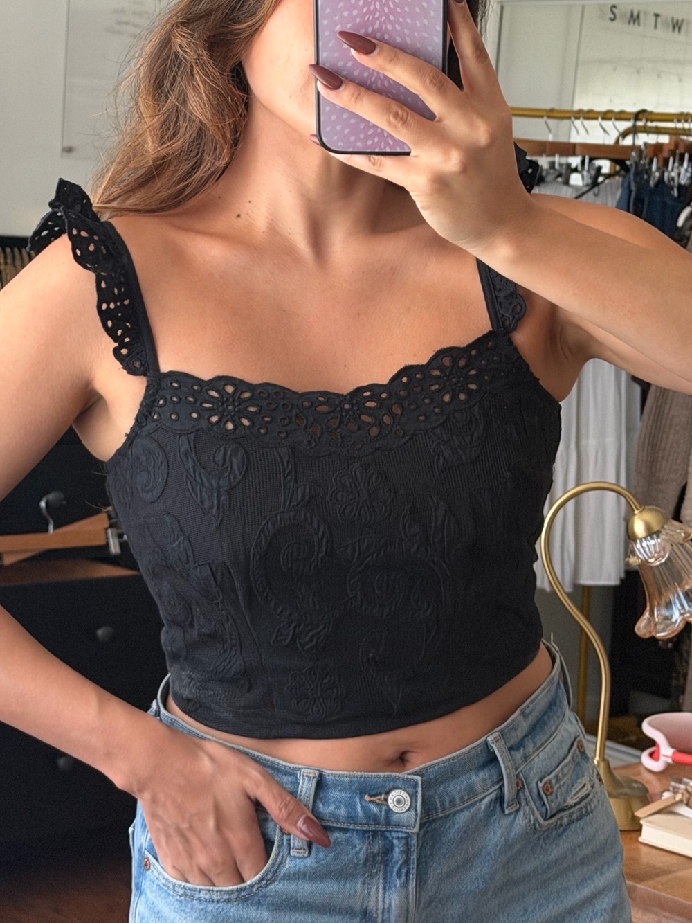 Abercrombie & Fitch, Ruffle Strap Eyelet Top